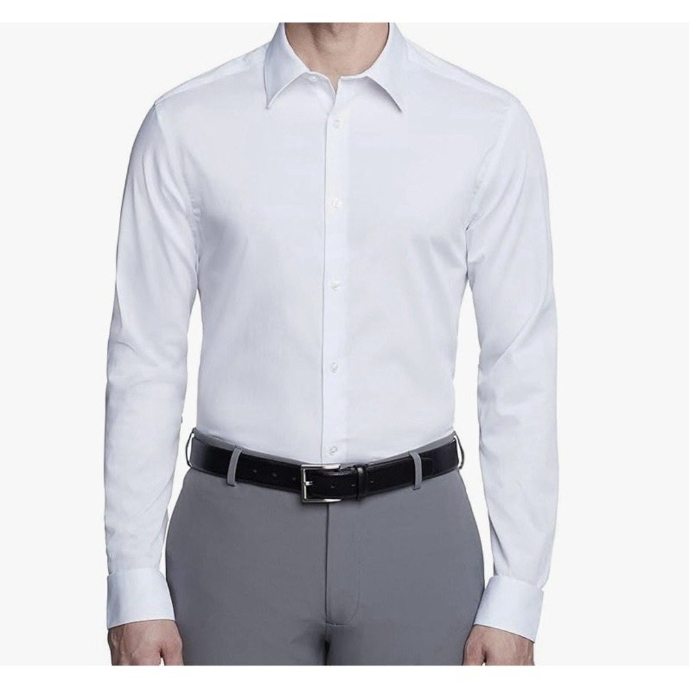 Calvin Klein Dress Shirt Mens Size 17.5 36/37 XLT White Cotton Slim Fit Non-Iron